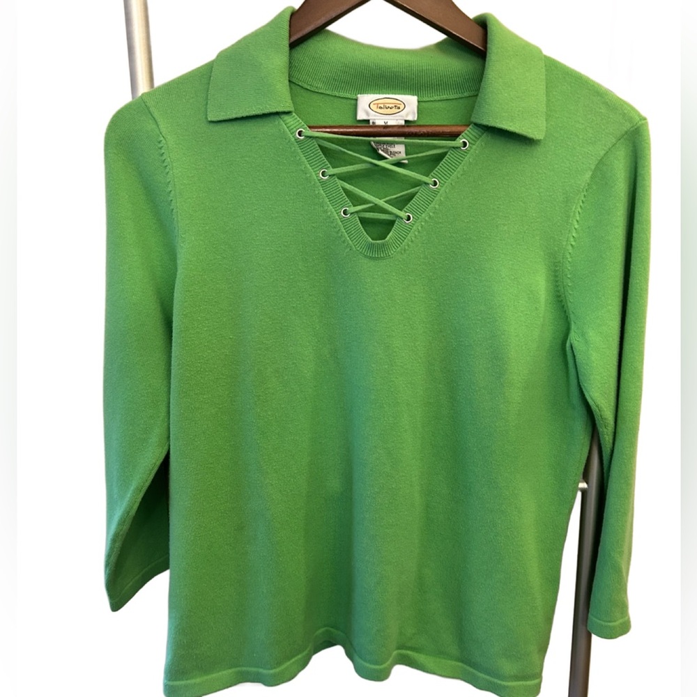 Talbots Green Lace-Up Sweater Size M